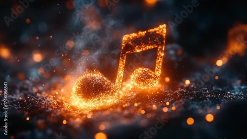 Fiery Music Note in a Cosmic Dance of Light and Sound.
