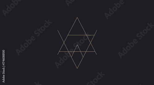 Geometric design featuring a symmetrical arrangement of interconnected lines on dark background.