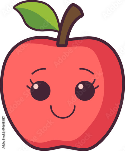 Cute Apple Character with Blushing Cheeks and Leaf