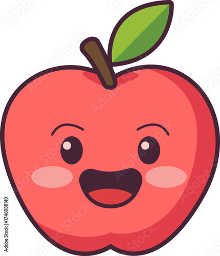 Cute Apple Character with Blushing Cheeks and Leaf