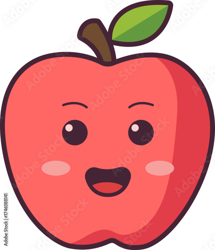 Cute Apple Character with Blushing Cheeks and Leaf