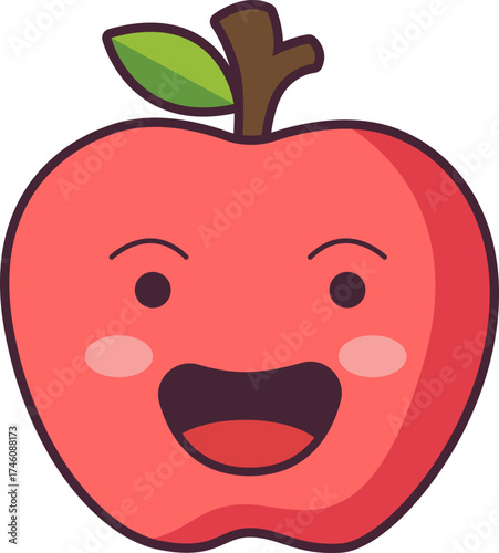 Cute Apple Character with Blushing Cheeks and Leaf