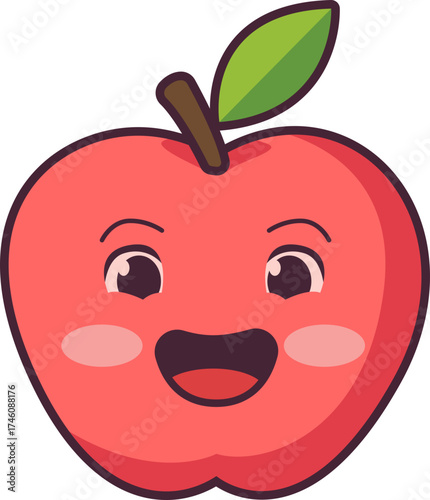 Cute Apple Character with Blushing Cheeks and Leaf