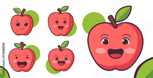Cute Apple Character with Blushing Cheeks and Leaf