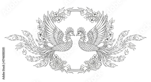 An illustration of a palm tree plantation, with many trees in rows and coconuts scattered on the ground.