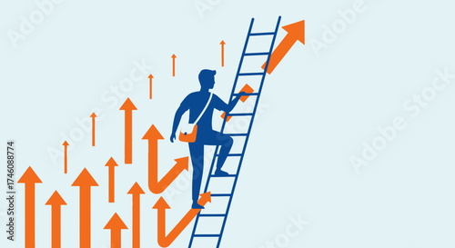 Illustration of a person climbing a ladder toward success and business growth and development