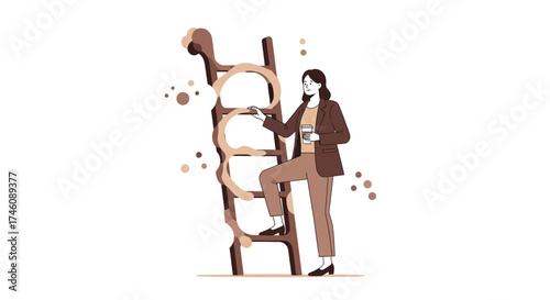 Illustration of a woman climbing a ladder representing career and ambition pursuit