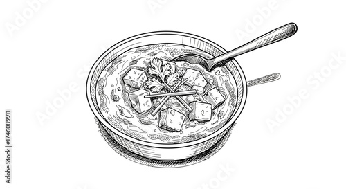 An illustration of a palm tree plantation, with many trees in rows and coconuts scattered on the ground.