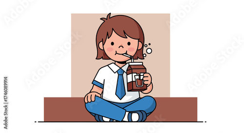 Illustration of a schoolboy drinking chocolate milk carton vector design