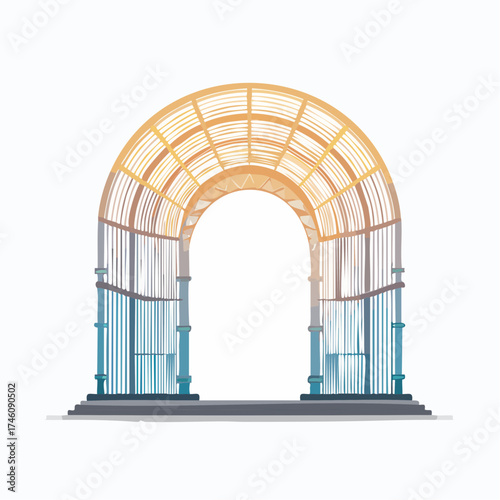 Architectural Illustration of a Decorative Archway with Grids and Columns.