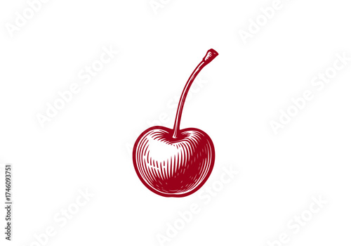 Cherry hand drawn simple engraved vector illustration