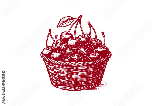 Cherry hand drawn simple engraved vector illustration