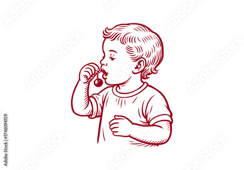 Cherry hand drawn simple engraved vector illustration