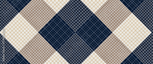 Seamless argyle diamond pattern in navy beige and gray tones soft knitted sweater texture geometric textile style