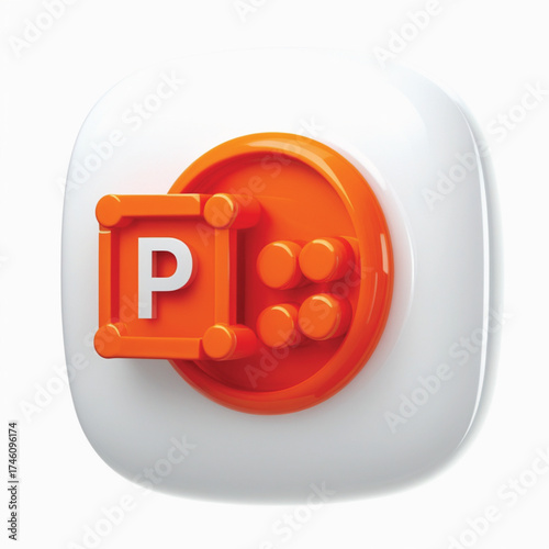 microsoft powerpoint logo icon with orange circular element, white p symbol and slide grid on rounded square background