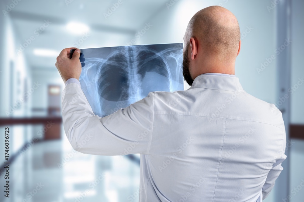 Fototapeta premium Senior doctor hold xray for thinking in clinic