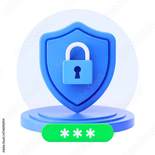Secure login with a confidential password protected by a shield and padlock for data protection and privacy, offering safety and security online