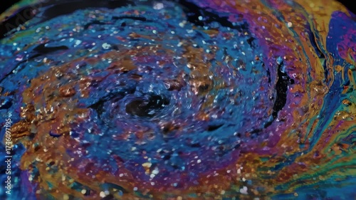 Iridescent Liquid Surface Swirling in Motion