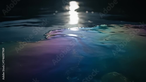 Water Surface Reflecting Light at Night