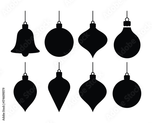 Christmas ornament and bauble silhouette vector set