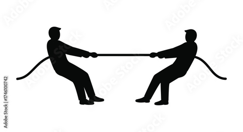 Two silhouetted figures engaged in a competitive tug of war symbolizing strength and determination