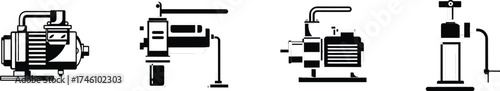 Set of industrial transfer and utility pumps technical drawings and schematics vector