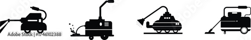 Four icons depicting water jet and hydro jet cleaning equipment and services vector