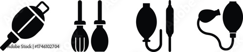 Inflatable drain bladder cleaner set plumbing tool icon set maintenance equipment vector
