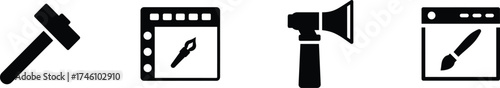 Set of four simple black icons representing tools and creative work vector