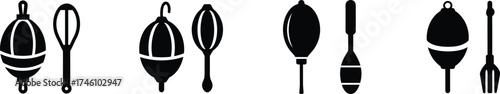 Collection of stylized fishing floats and tools iconic symbols vector