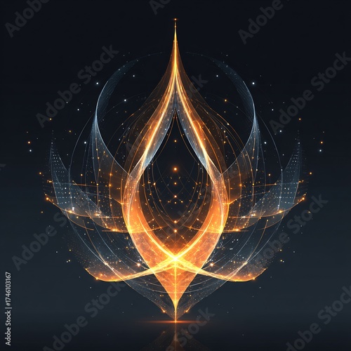 Abstract Glowing Energy Design with Intertwined Light Lines and Shimmering Particles on Dark Background
