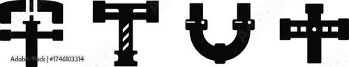 Set of four pipe alignment clamps for secure piping systems and connections vector
