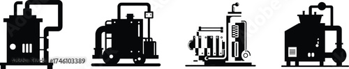 Set of pipe descaling machines for industrial cleaning and maintenance vector