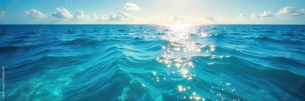 Fototapeta premium Mesmerizing Azure Ocean Tranquil Horizon at Sunset, Perfect for Travel and Serenity Themes