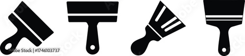 Set of four putty knives and brushes icons tools for home renovation vector