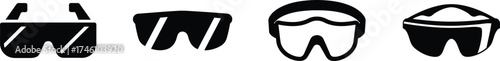 Collection of four safety goggles icons for protection and safety applications vector