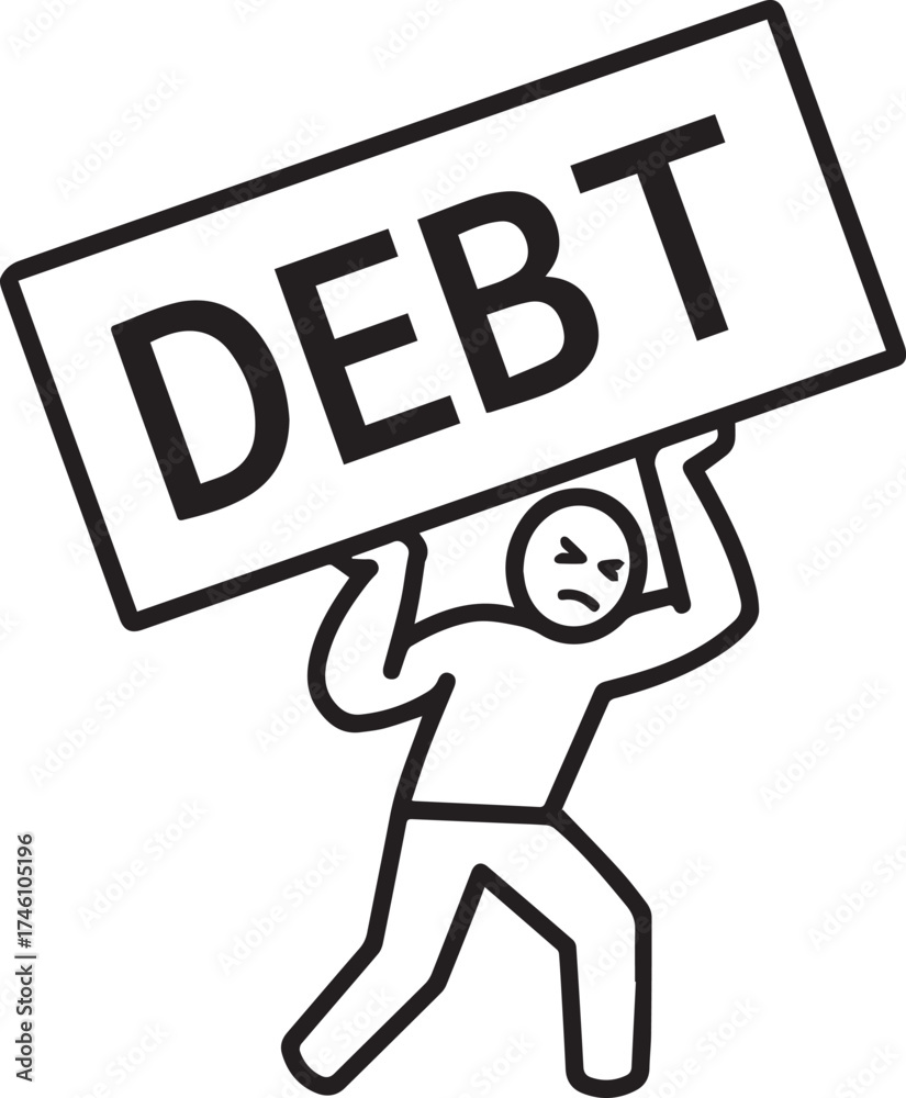 Obraz premium Stressed figure struggling under heavy debt burden, representing financial strain and economic pressure from loans and mortgages, a relatable symbol of hardship