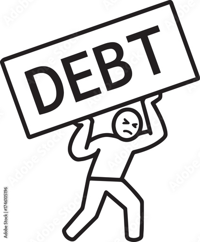 Stressed figure struggling under heavy debt burden, representing financial strain and economic pressure from loans and mortgages, a relatable symbol of hardship