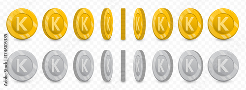 Papua New Guinean kina, Detailed Round Golden and Silver Coin with the Letter K Animation