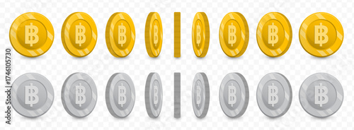 Thai baht , thailand, Realistic Golden and Silver Thai Baht Coin Animation Rotation Set