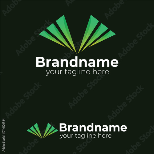 Abstract Modern V-Shape Logo: Dynamic Green Triangles Representing Forward Growth, Speed, Innovation, and Digital Technology Vector Design