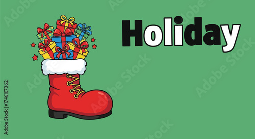 Festive Santa boot overflowing with colorful Christmas presents, ready for holiday joy.