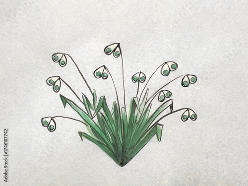 a painting of an imaginary flower drawn in ink on washi paper, ink painting of a fictional flower, Japanese-style sumi ink art