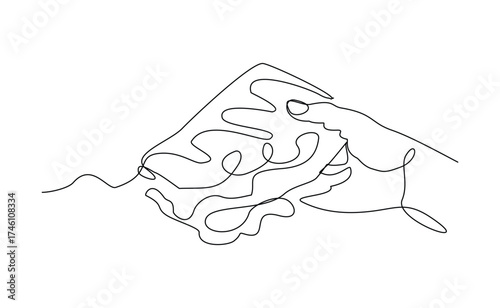 continuous one line of people hand holding delicious sandwich burger fast food or junk food. Sketch drawing editable stroke concept vector illustration for meal cafe or restaurant