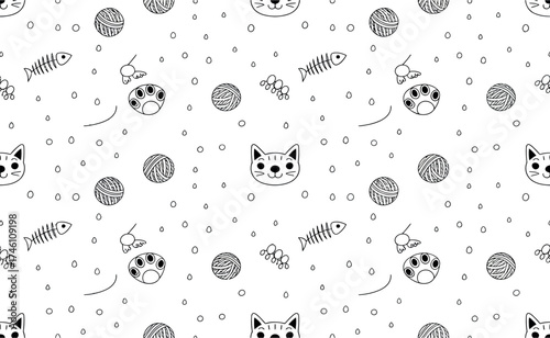 Charming cat themed seamless repeating pattern for cute animal lovers vector