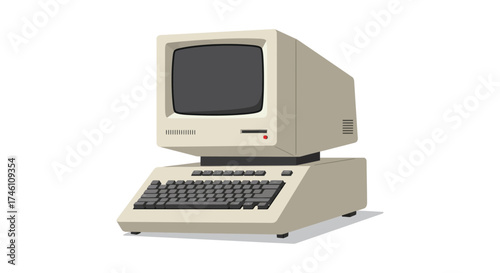 Vintage personal computer desktop system with monitor and keyboard for retro technology and nostalgia concepts