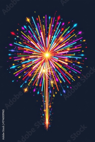 Bright colorful fireworks explosion display bursting vibrant streaks and sparks in various colors illuminating dark night sky for celebration event