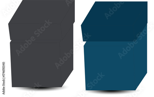 Two 3D Cubes One Dark Gray and One Teal with Shadows on White Background object geometric