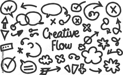 Creative Flow Hand Drawn Doodles and Arrows with Text on White Background speech bubble