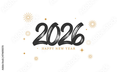 Happy new year 2026 text overlay with scattered confetti and snowflakes celebration
